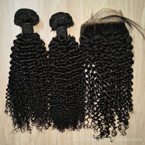 Sunlight curly human hair bundles with closure wholesale vendors raw cuticle aligned virgin hair bundles